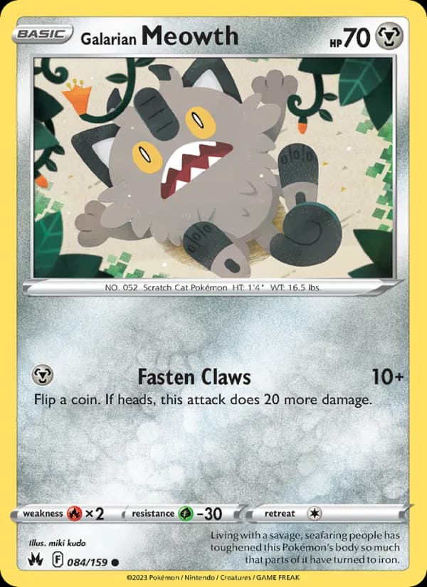 Galarian Meowth – Crown Zenith 084